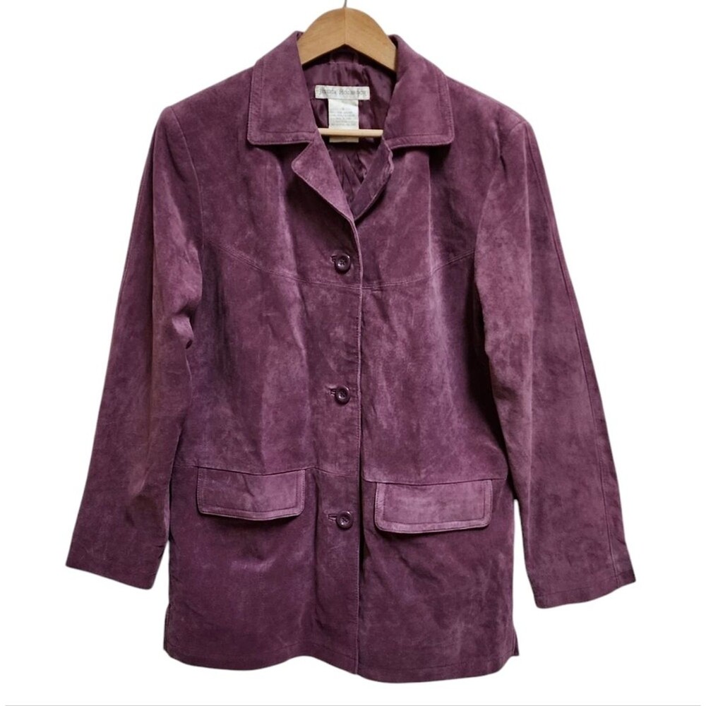 Jessica Holbrook Purple Suede Leather Button Jacket Blazer Women S Lined Pockets